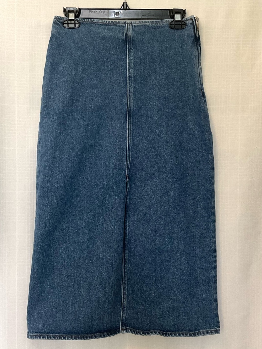 Sezane Blue Denim Midi Skirt with side zipper and back slit size 36